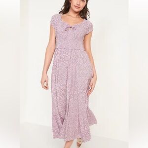 Old Navy Purple Floral Smocked Midi Dress XL Cottage core Coastal Grandma